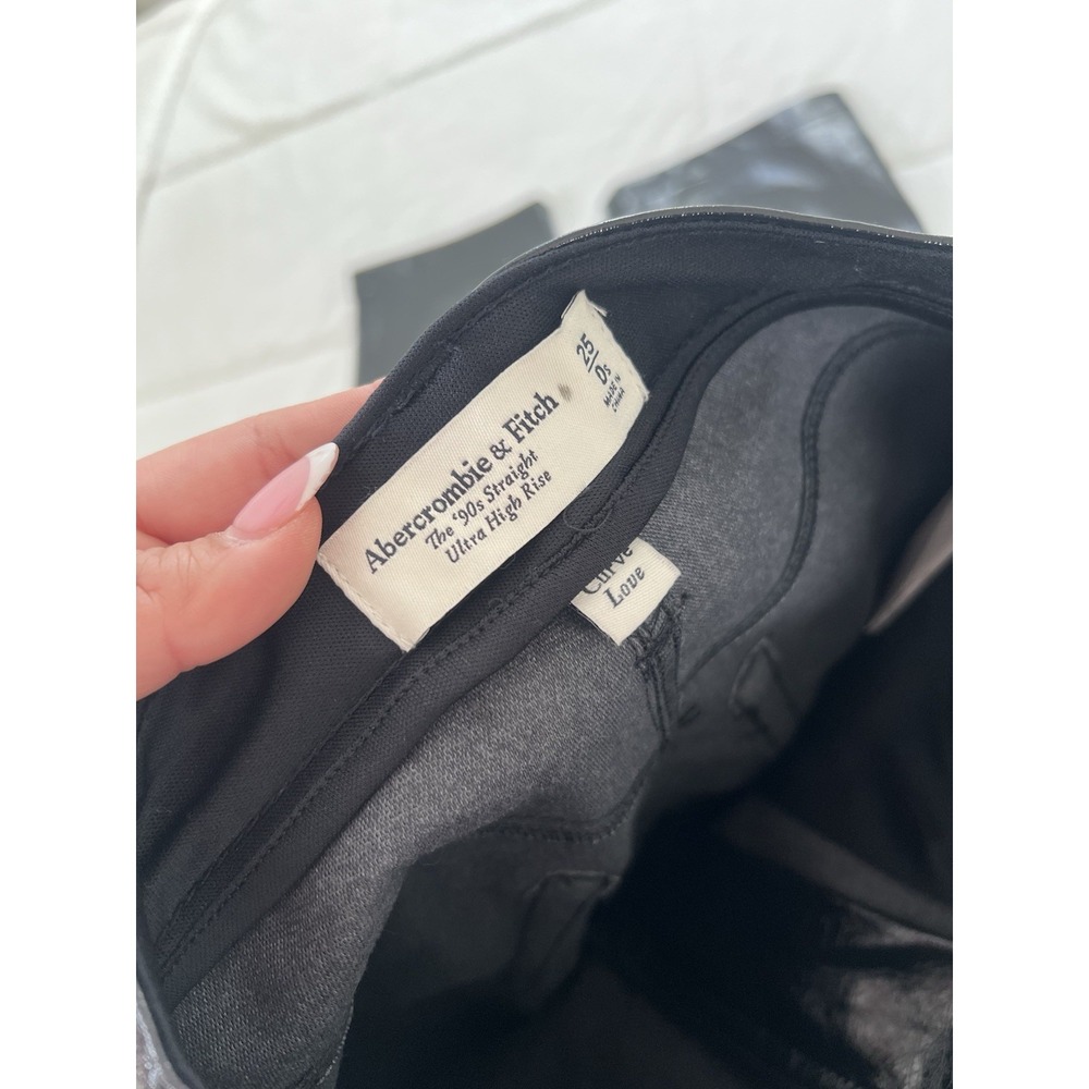 Abercrombie & Fitch 90's Straight Ultra High Rise Vegan Leather Pants Blue Shiny - Picture 3 of 9